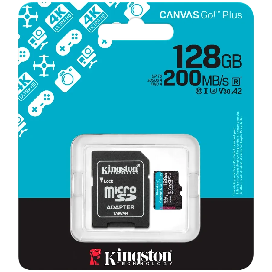 Карта памет Kingston 128GB microSDXC Canvas Go Plus Gen4 200MB/s A2 U3 V30 Card