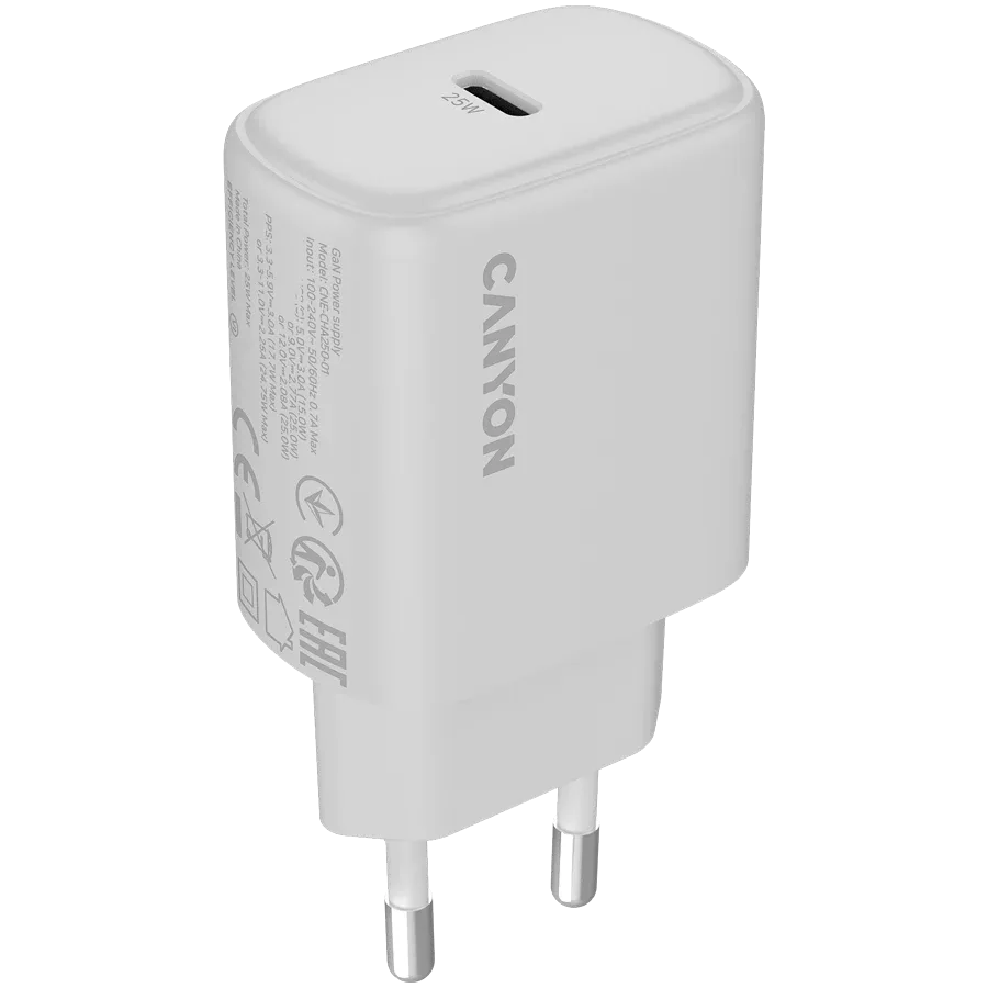 Зарядно устройство Canyon charger OnCharge 250 25W 1xPD EU, бяло