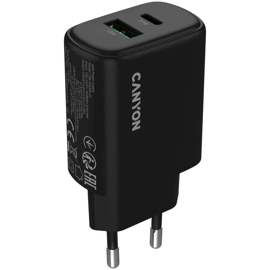Зарядно устройство Canyon charger OnCharge 200 20W 1xPD 1xQC EU