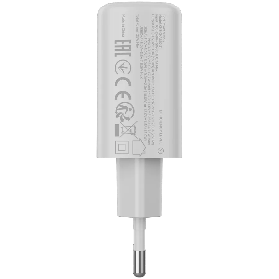 Зарядно устройство Canyon charger OnCharge 250 25W 1xPD 1xQC EU, бяло