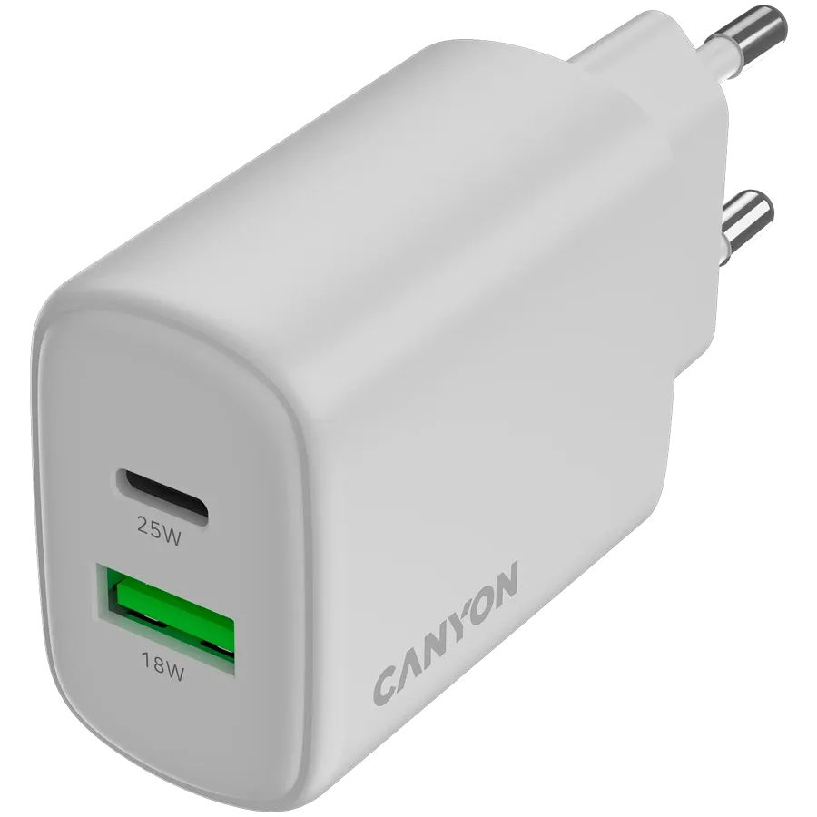 Зарядно устройство Canyon charger OnCharge 250 25W 1xPD 1xQC EU, бяло