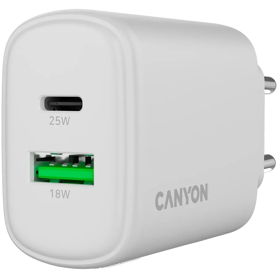 Зарядно устройство Canyon charger OnCharge 250 25W 1xPD 1xQC EU, бяло