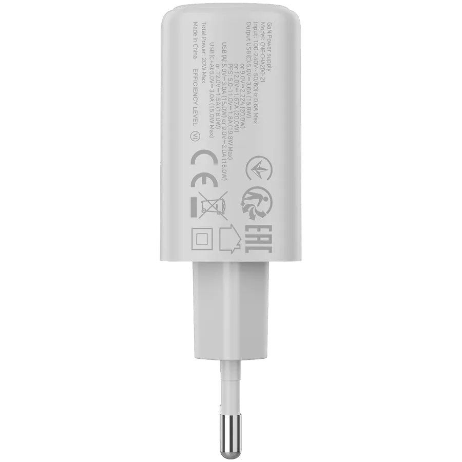 Зарядно устройство Canyon charger OnCharge 200 20W 1xPD 1xQC EU, бяло
