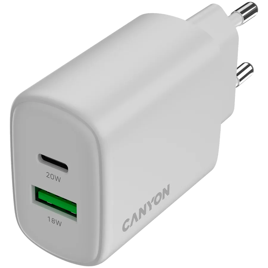 Зарядно устройство Canyon charger OnCharge 200 20W 1xPD 1xQC EU, бяло