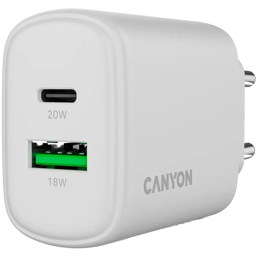 Зарядно устройство Canyon charger OnCharge 200 20W 1xPD 1xQC EU, бяло
