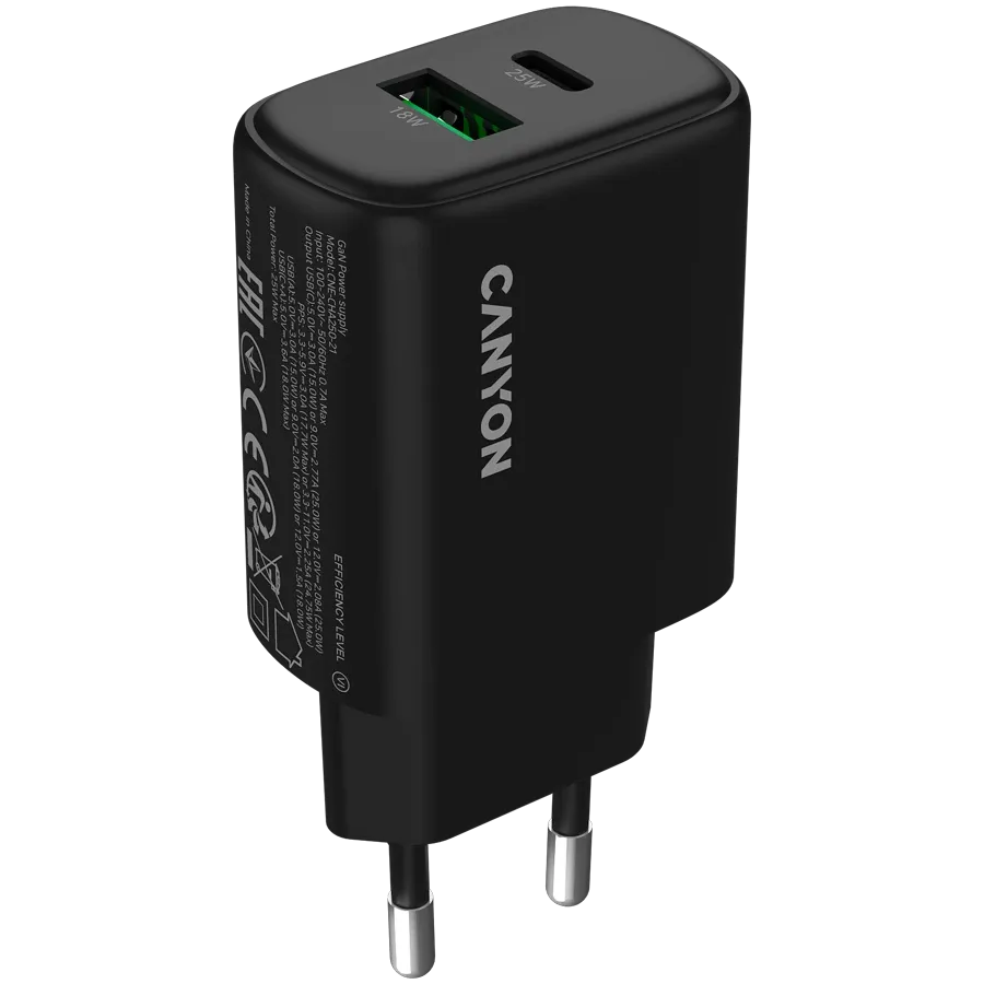 Зарядно устройство Canyon charger OnCharge 250 25W 1xPD 1xQC EU