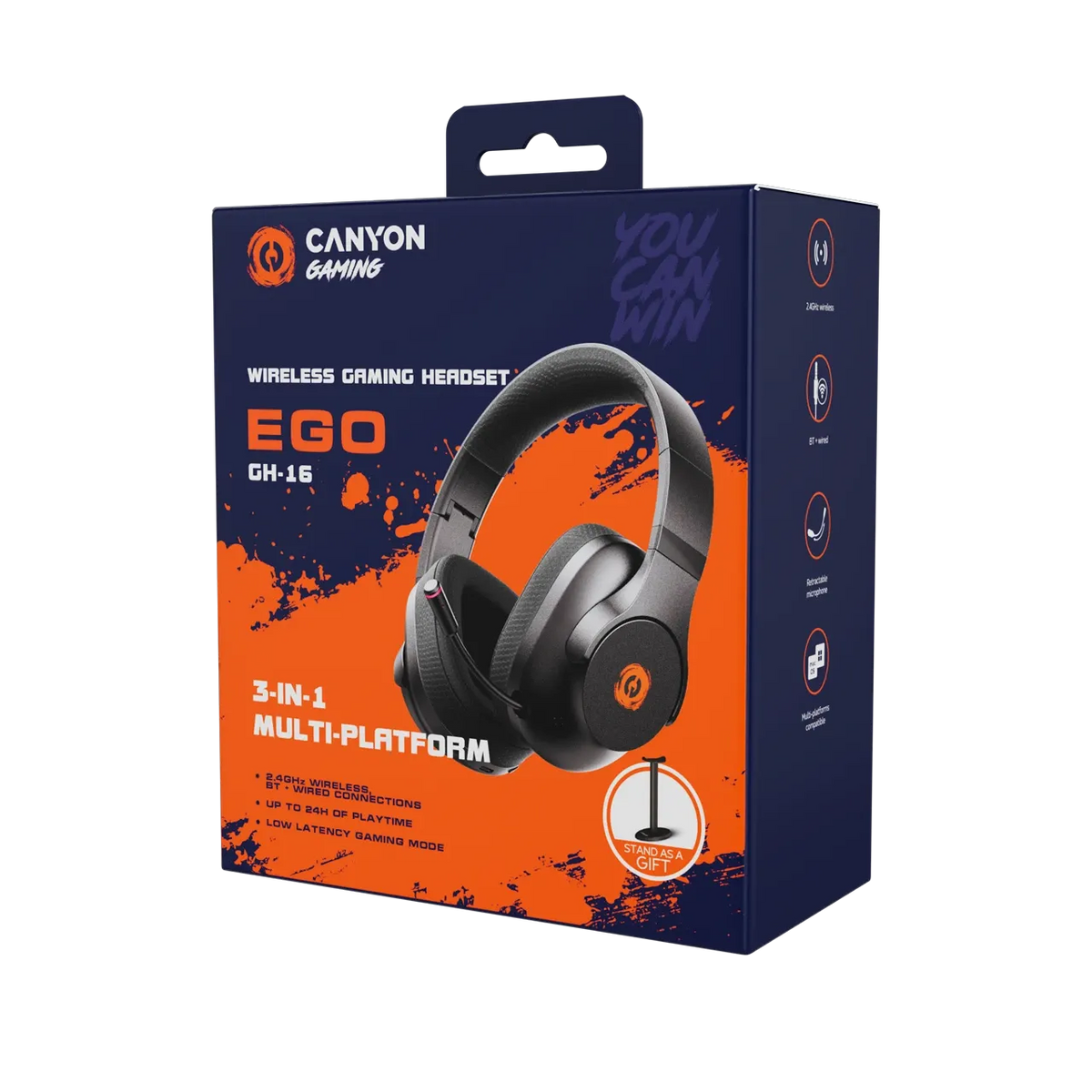 Геймърски слушалки Canyon EGO GH-16 3in1 2.4Ghz+BT, черни