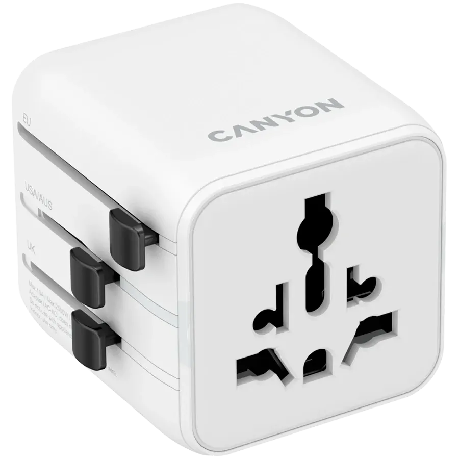 Зарядно устройство Canyon Travel Adapter OnTour One EU/UK/US/AUS, бяло
