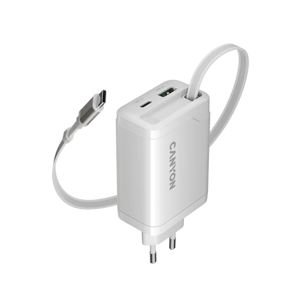 Зарядно устройство Canyon charger OnCharge 65RC Build-In Cable USB-C 65W 1xPD (CNS-CURC65ACW)
