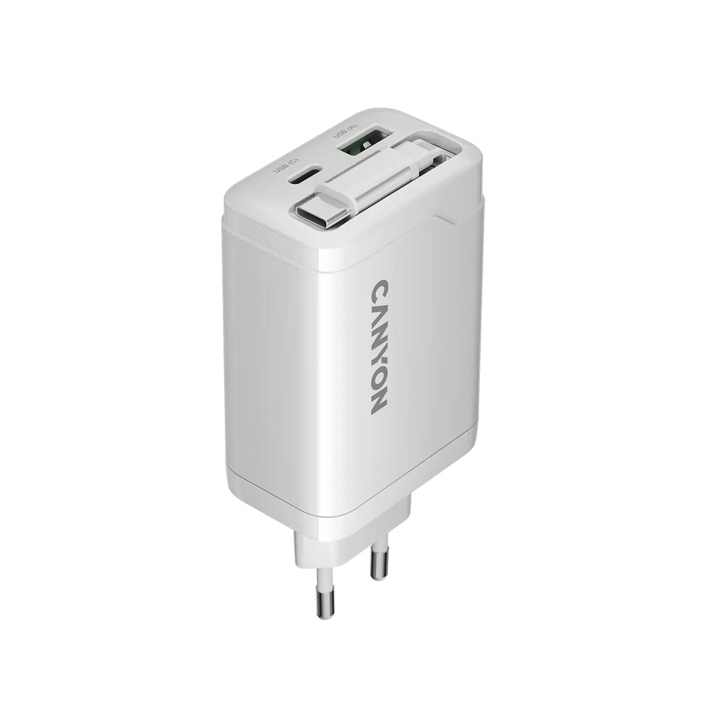 Зарядно устройство Canyon charger OnCharge 65RC Build-In Cable USB-C 65W 1xPD (CNS-CURC65ACW)