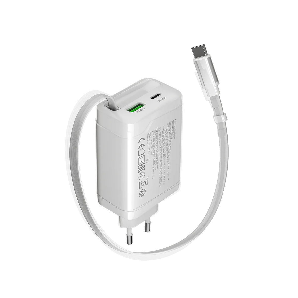 Зарядно устройство Canyon charger OnCharge 65RC Build-In Cable USB-C 65W 1xPD (CNS-CURC65ACW)