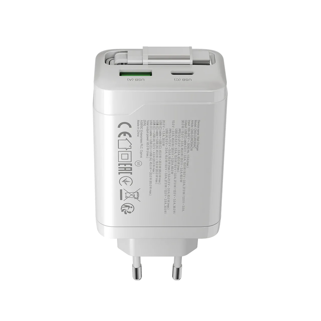 Зарядно устройство Canyon charger OnCharge 65RC Build-In Cable USB-C 65W 1xPD (CNS-CURC65ACW)