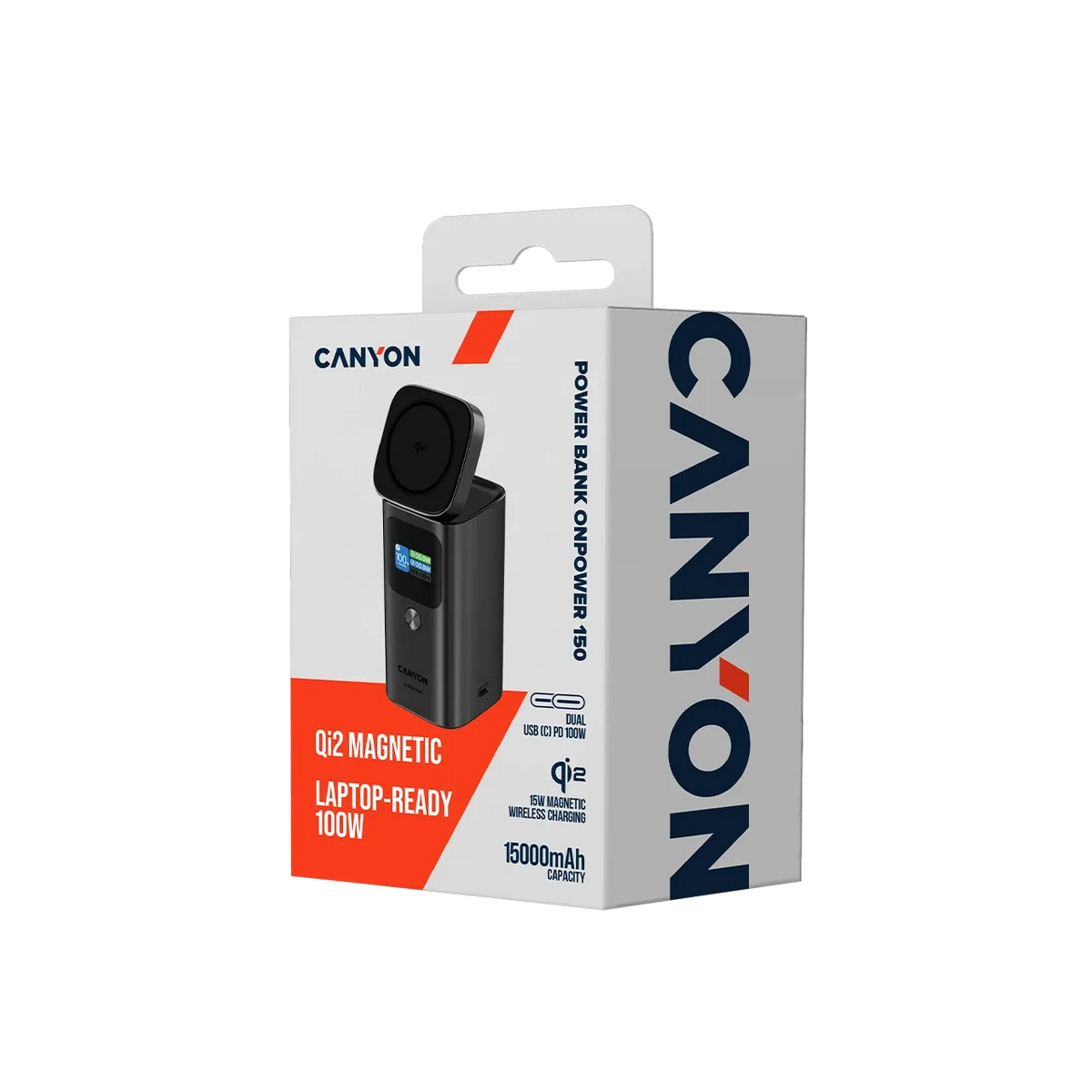 Външна батерия Canyon Qi2 magnetic OnPower 150 15000mAh Aluminium Dark, сива
