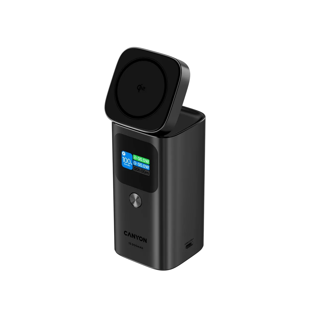 Външна батерия Canyon Qi2 magnetic OnPower 150 15000mAh Aluminium Dark, сива