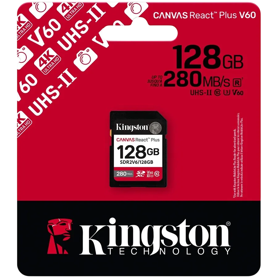 Карта памет Kingston 128GB SDXC Canvas React Plus SDXC UHS-II 280R/100W U3 V60
