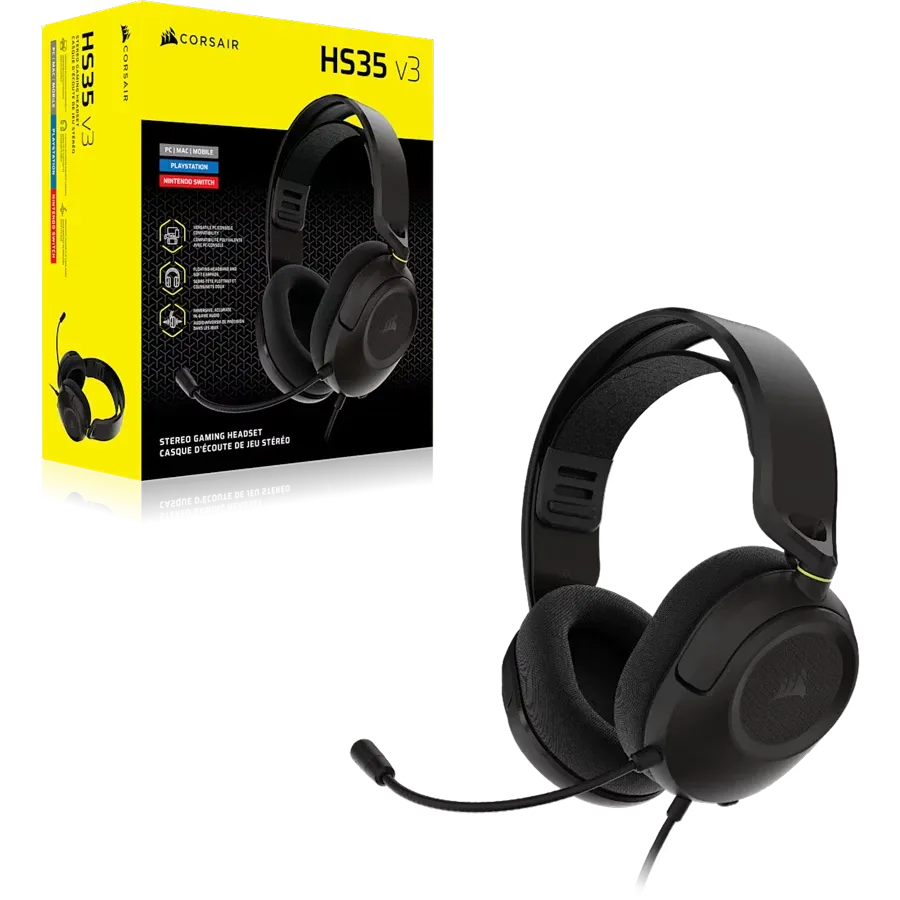 Геймърски слушалки Corsair HS35 Stereo V3, черни