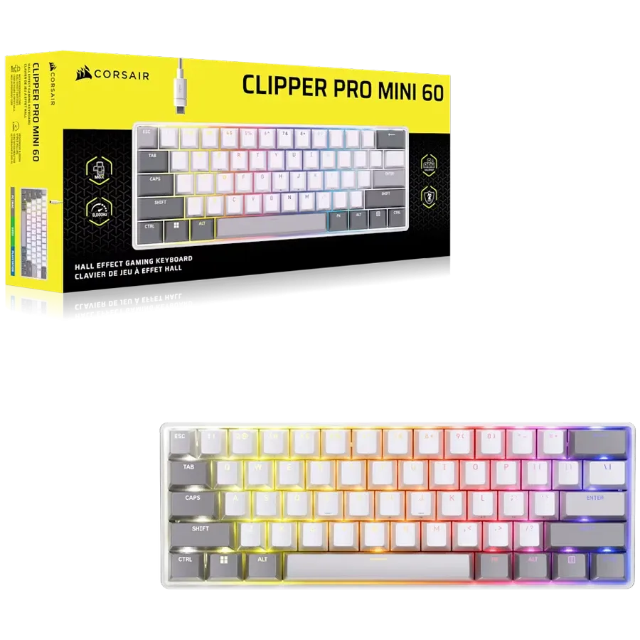 Геймърска клавиатура Corsair Clipper PRO MINI 60-CORE-WHT