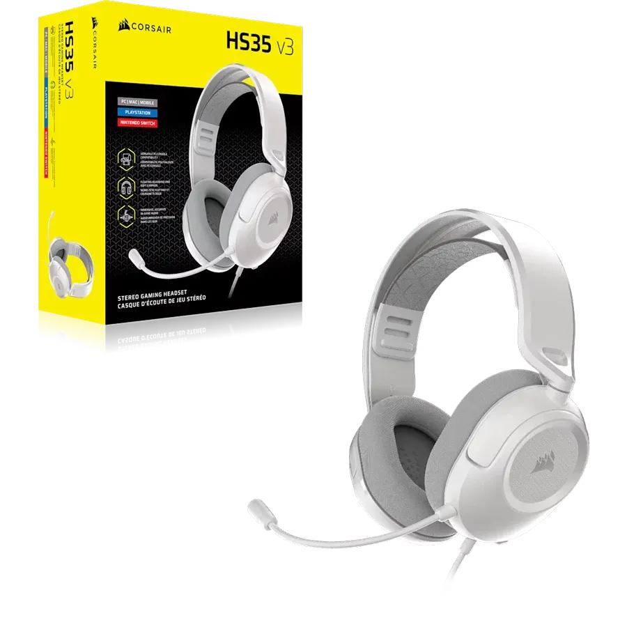 Геймърски слушалки Corsair HS35 Stereo V3, бяли