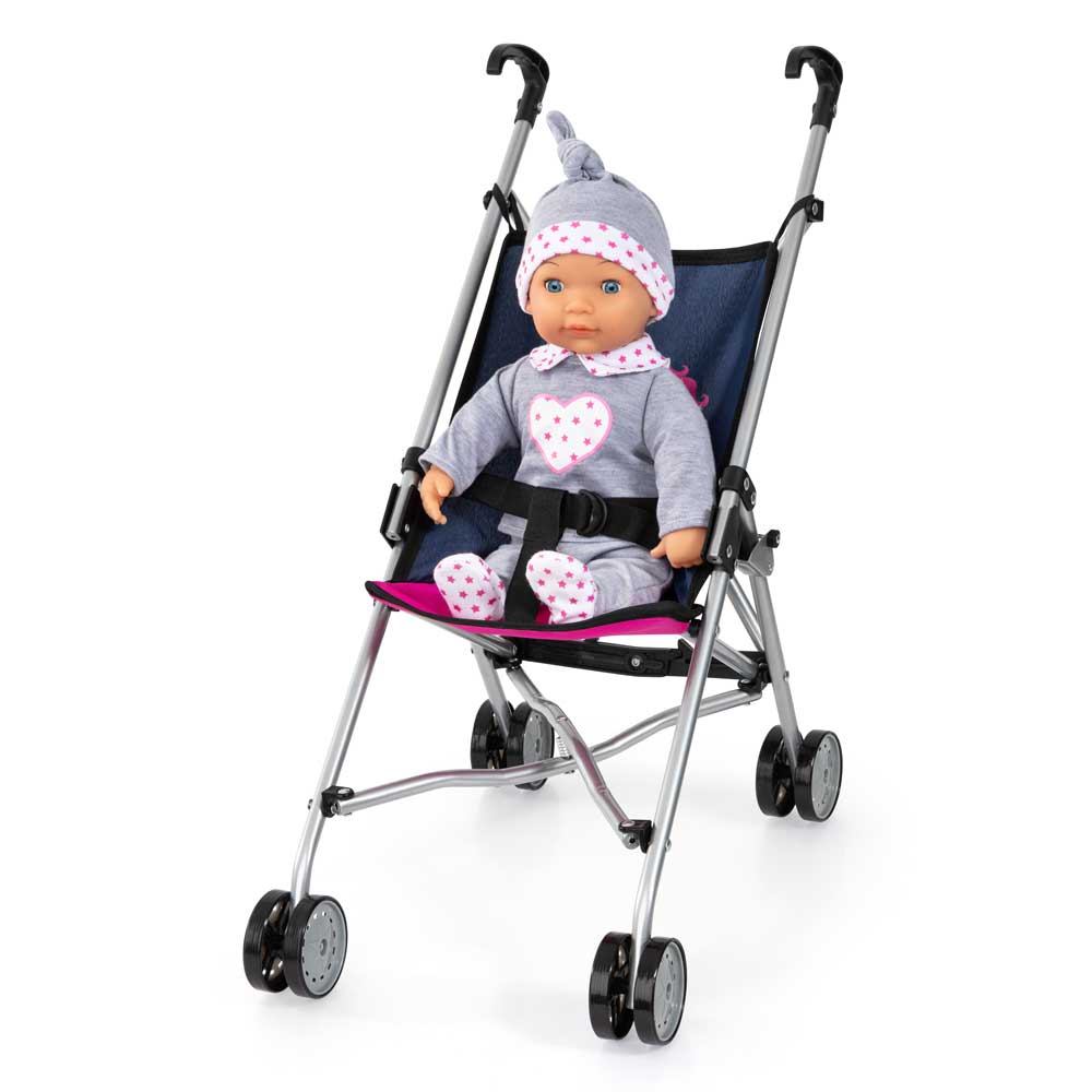 BAYER Количка за кукли BUGGY синя с еднорог 27x51x55см.
