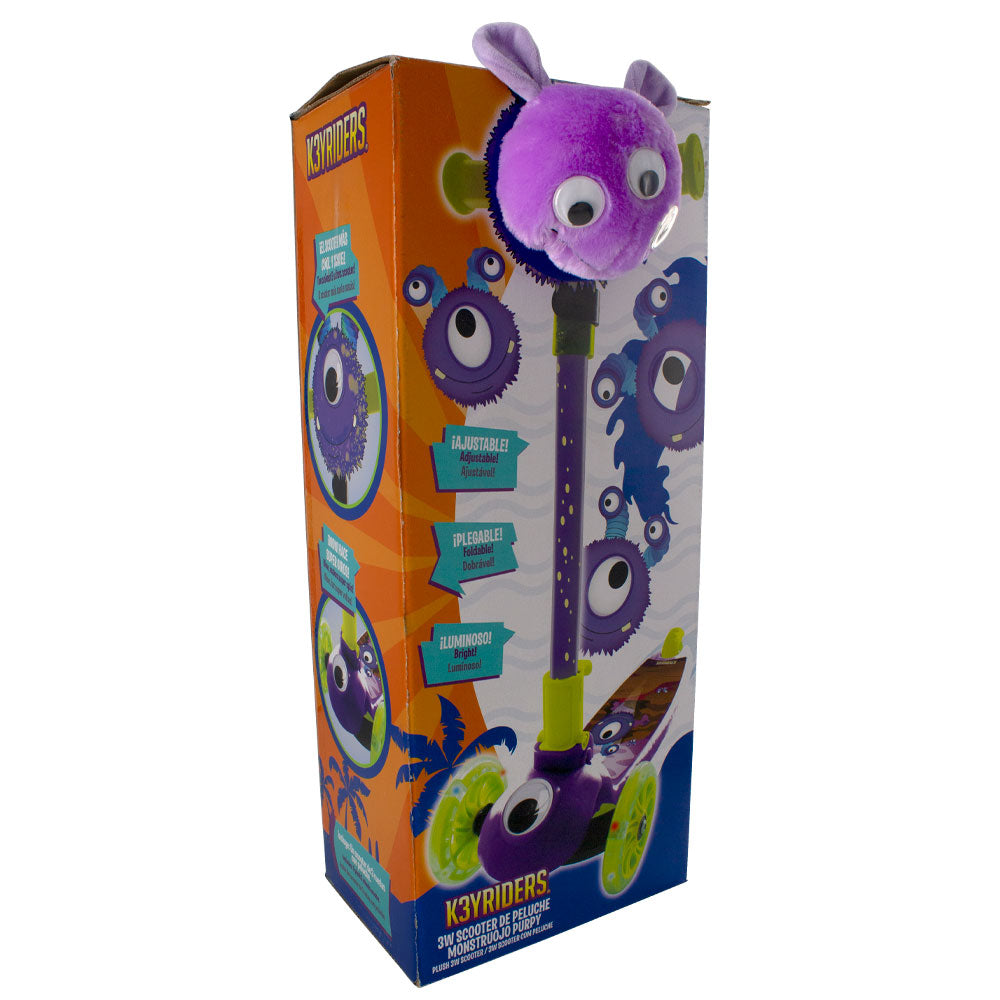 K3YRIDERS Тротинетка 3 колела с плюшено животинче Monster Eyes Purpy