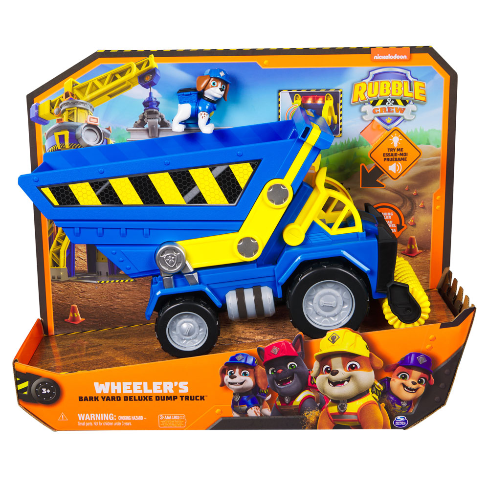 Paw Patrol Rubble and Crew Строителна машина със звукови и светлинни ефекти и кученце Уийлър