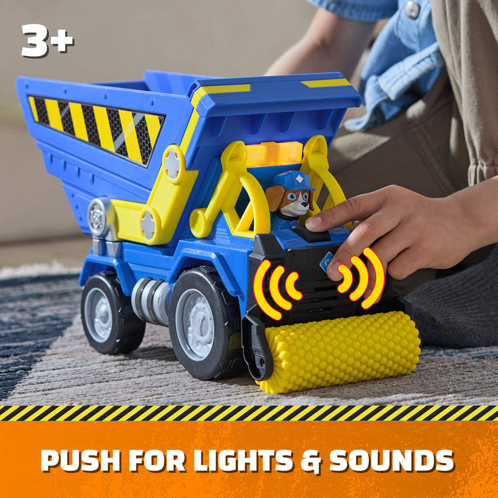 Paw Patrol Rubble and Crew Строителна машина със звукови и светлинни ефекти и кученце Уийлър