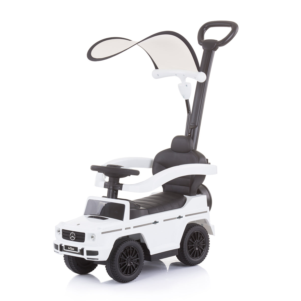 Chipolino Кола за яздене с дръжка и сенник Mercedes G350d Бяла
