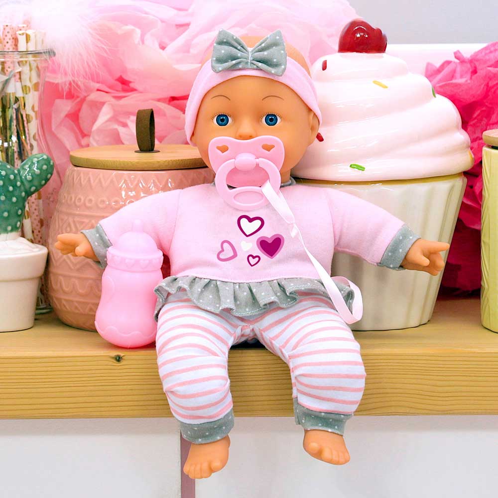Bayer Кукла с меко тяло 30 см. My First Baby със сива панделка