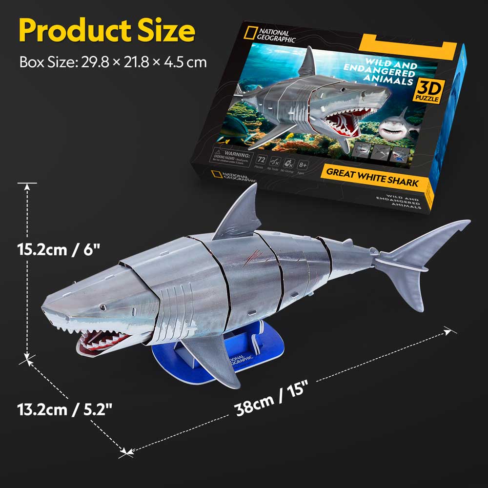 CubicFun Пъзел 3D National Geographic Голяма бяла акула 72ч.