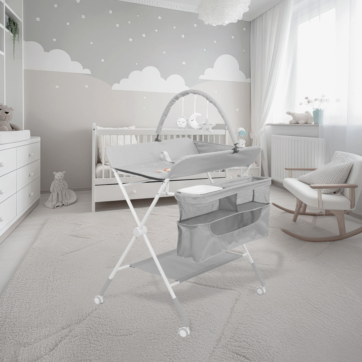 Moni Мултифункционална маса за повиване Kaskada grey