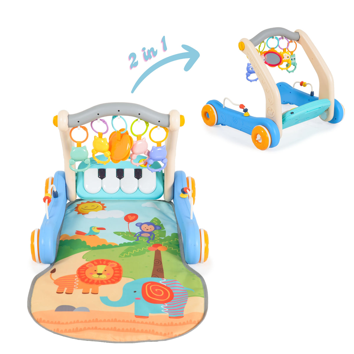 Moni Toys Играчка за прохождане 2в1 Piano blue HE0637
