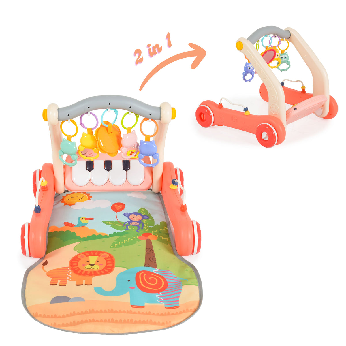Moni Toys Играчка за прохождане 2в1 Piano pink HE0638