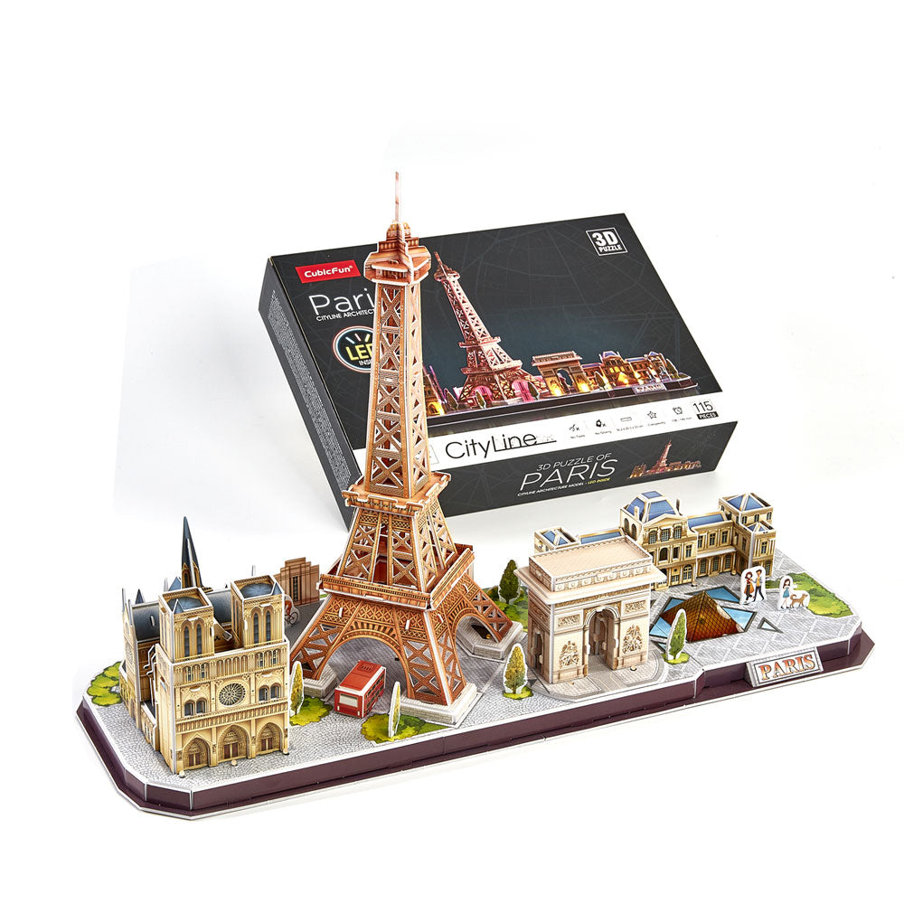 CubicFun Пъзел 3D City Line Paris 115ч. с LED светлини