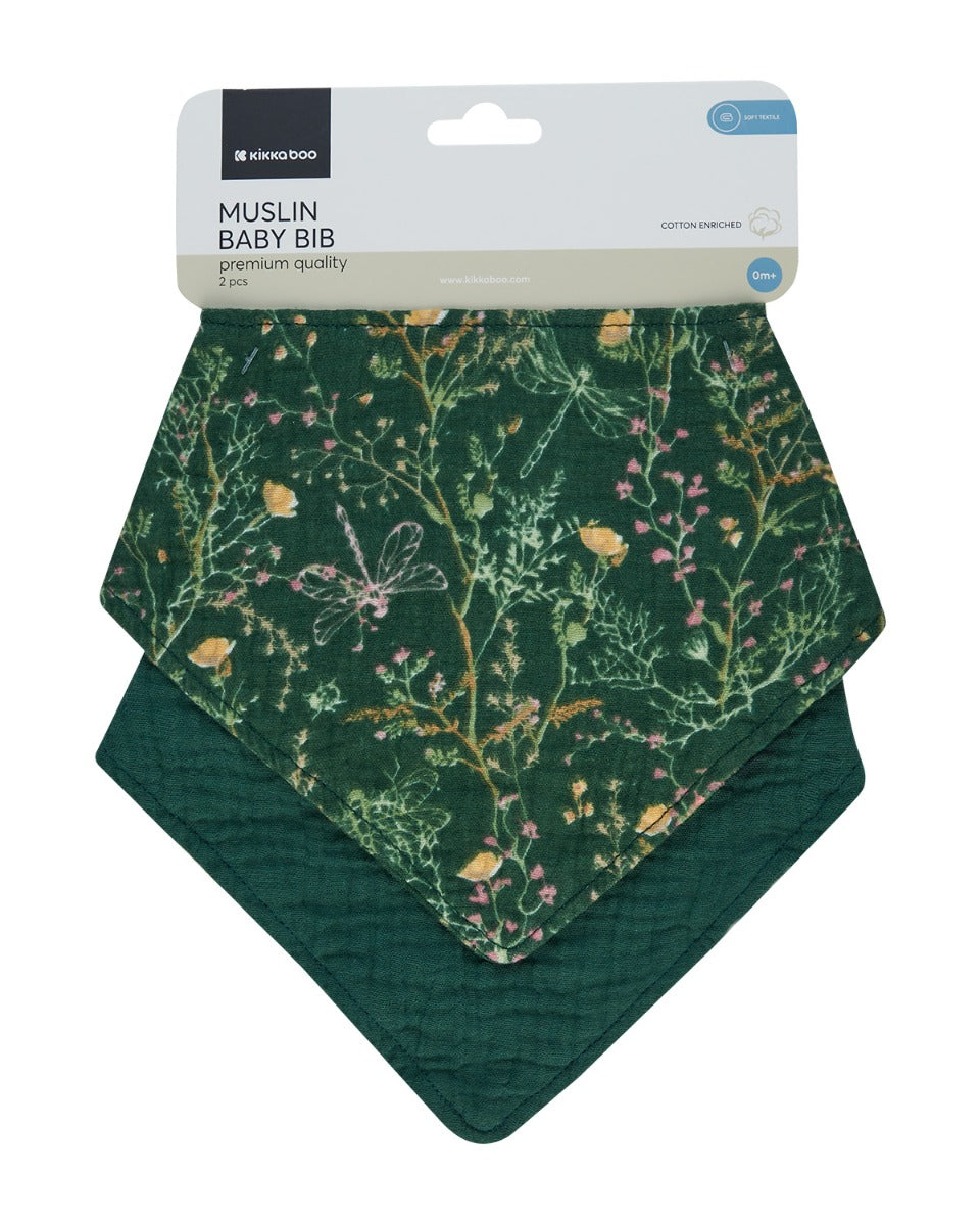 KikkaBoo Комплект 2 бр муселинов лигавник Secret Garden Green