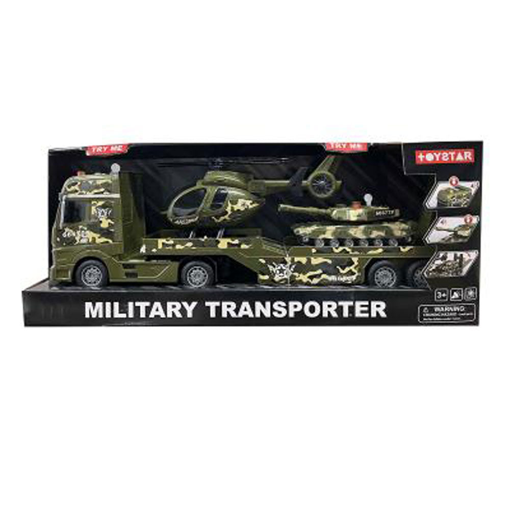 ToyStar Автовоз Military с хеликоптер и танк звук и светлина