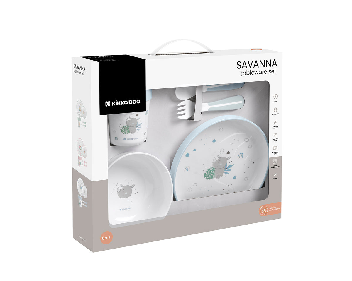 KikkaBoo Сет за хранене пластмаса Savanna Син